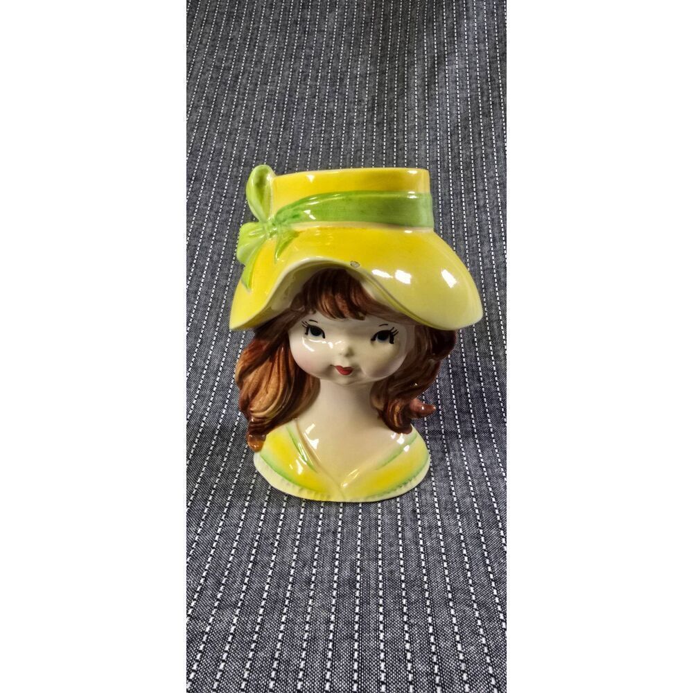 Vintage INARCO Lady Head Vase Young girl Yellow Auburn Hair 1950's